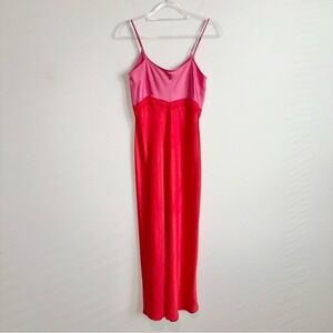 Gianni Bini DANNIJO Helena Satin Maxi Slip Dress pink red‎